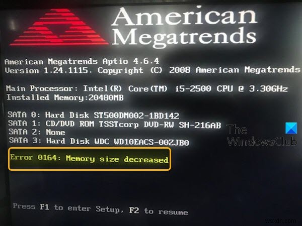 오류 0164, 메모리 크기 감소 – Windows 10 컴퓨터의 RAM 문제 