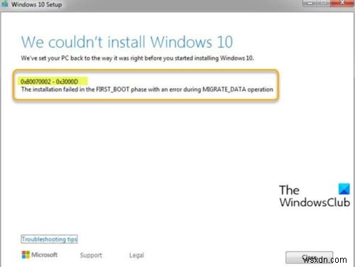 Windows 업그레이드 설치 오류 0x80070002 수정 – 0x3000D 