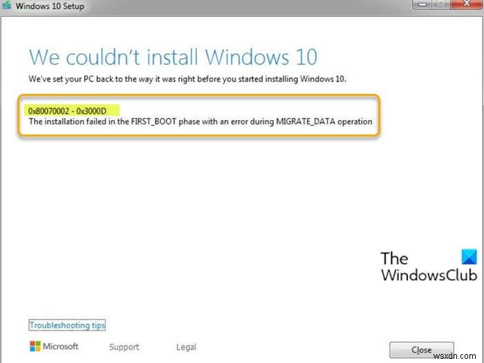 Windows 업그레이드 설치 오류 0x80070002 수정 – 0x3000D 