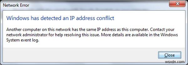 Windows에서 IP 주소 충돌을 감지했습니다. 