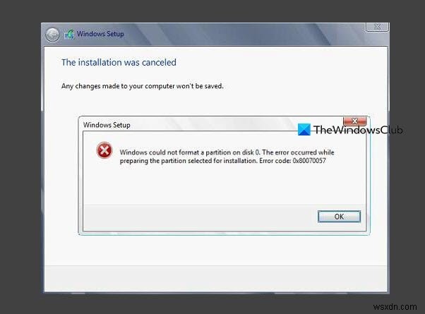 Windows에서 디스크의 파티션을 포맷할 수 없음 – 오류 코드 0x80070057 