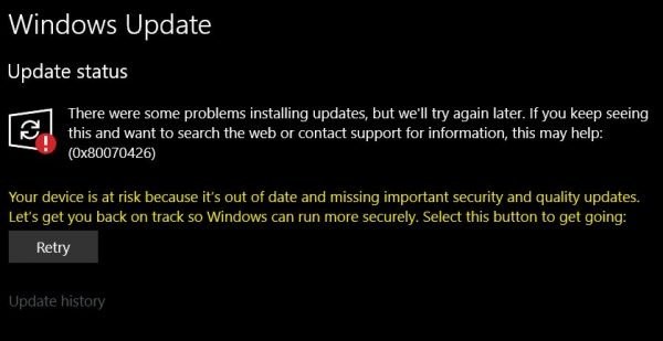 Microsoft Store 및 Windows 업데이트에 대한 오류 0x80070426 수정 