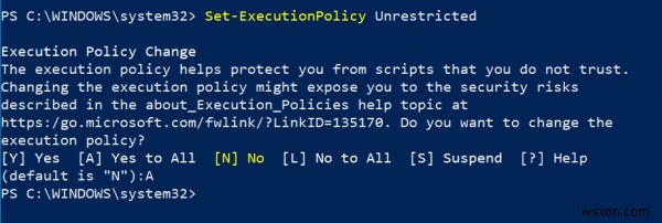 PowerShell:이 시스템에서 스크립트 실행이 비활성화되어 있으므로 파일을 로드할 수 없습니다. 