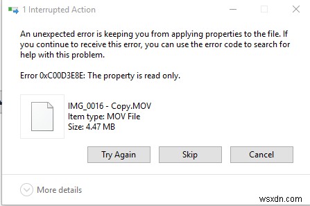 오류 0xC00D3E8E 수정, 속성은 Windows 11/10에서 읽기 전용입니다. 