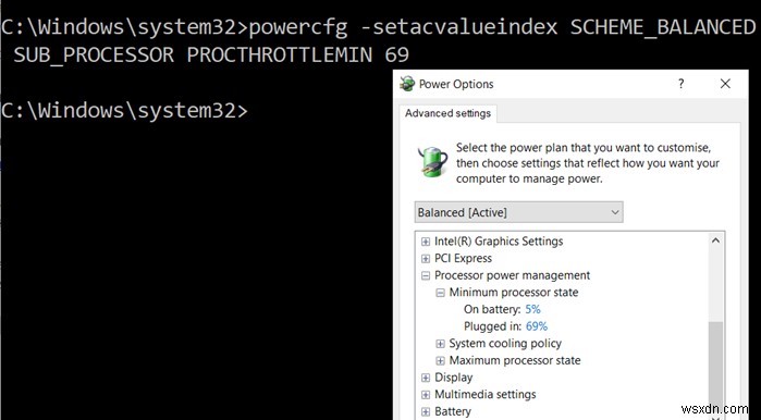 Windows 10에서 PowerCFG 명령줄을 사용하여 배터리 사용 시 프로세서 전원 상태를 변경하는 방법 