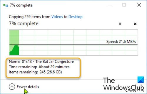 Windows 10의 파일 전송 대화 상자에서 항상 더 적거나 더 많은 세부 정보를 표시하는 방법 