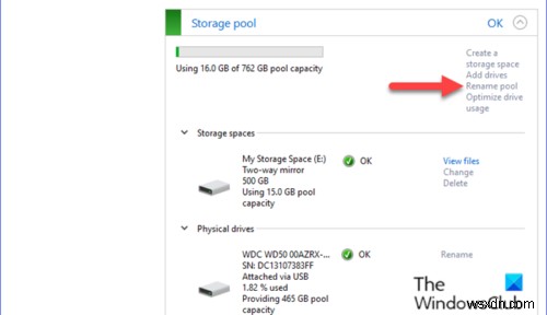 Windows 10에서 저장소 공간에 대한 저장소 풀의 이름을 바꾸는 방법 