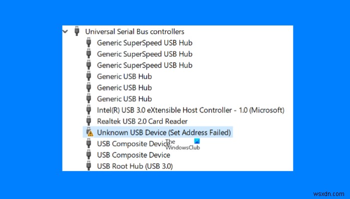 알 수 없는 USB 장치 수정, Windows 11/10에서 주소 설정 실패 오류 메시지 
