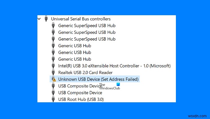 알 수 없는 USB 장치 수정, Windows 11/10에서 주소 설정 실패 오류 메시지 