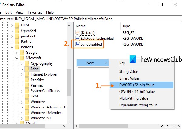 레지스트리를 사용하여 Microsoft Edge의 모든 프로필에 대해 동기화를 활성화 또는 비활성화하는 방법 