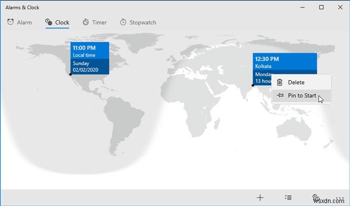 Windows 11/10에서 알람 및 시계 앱을 사용하여 시작 메뉴에 시계를 추가하는 방법 