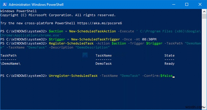 PowerShell을 사용하여 Windows 11/10에서 예약된 작업을 삭제하거나 만드는 방법 