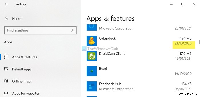 Windows 10에서 앱 및 프로그램의 설치 날짜를 찾는 방법 