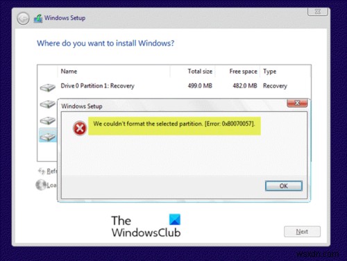 선택한 파티션을 포맷할 수 없습니다 – 오류 0x80070057 