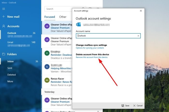 Windows 10 메일 앱에서 이메일 계정 순서를 변경하는 방법 