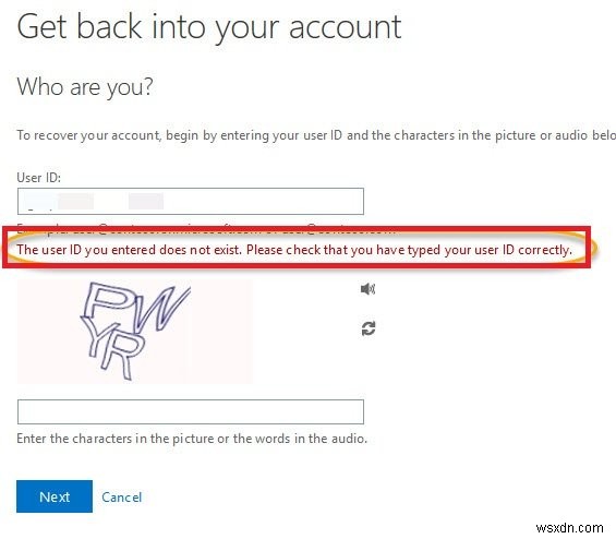 입력한 사용자 ID가 존재하지 않습니다 – Microsoft 계정 오류 