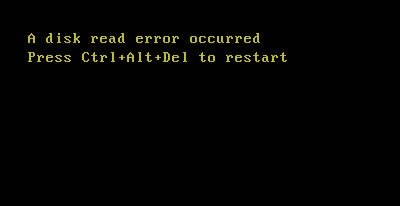 디스크 읽기 오류가 발생했습니다. Ctrl+Alt+Del을 눌러 다시 시작하세요. 