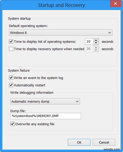 메모리 덤프 파일 수 변경 방법, Windows 생성 및 저장 