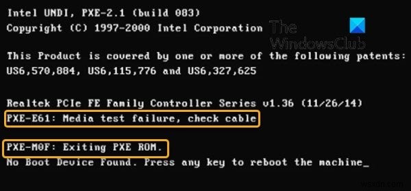 PXE-E61 수정, 미디어 테스트 실패, Windows 11/10에서 케이블 부팅 오류 확인 