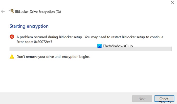 BitLocker 설정 중 문제가 발생했습니다. 