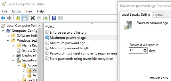 Microsoft 계정 및 로컬 계정의 암호 만료 날짜 설정 