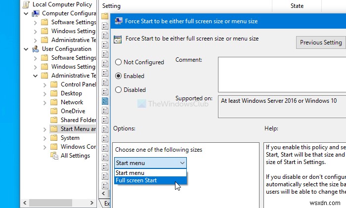 Windows 11/10에서 REGEDIT 또는 GPEDIT를 사용하여 전체 화면 시작 메뉴를 활성화하는 방법 