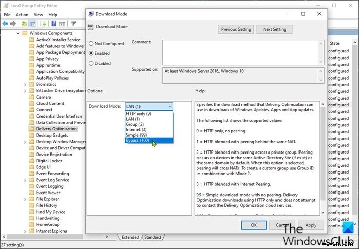 Windows 10에서 그룹 정책 또는 레지스트리 편집기를 통한 배달 최적화 비활성화 