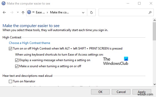 Windows 11/10에서 고대비 경고 메시지 및 소리 활성화 또는 비활성화 