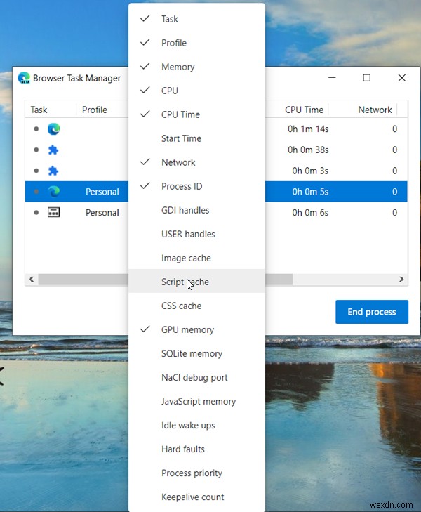 새 Microsoft Edge 브라우저에서 브라우저 작업 관리자 사용 