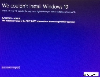 Windows 11/10 설치 또는 업데이트 실패:오류 0xC1900101 – 0x30018 