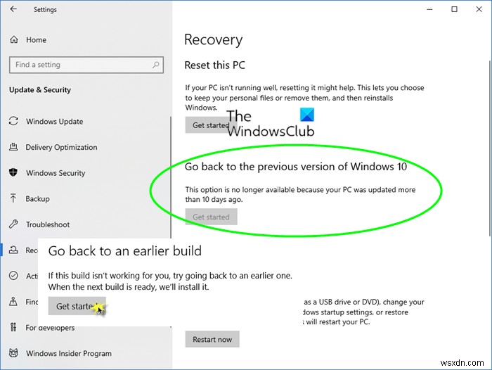 이전 빌드 또는 이전 버전의 Windows 10으로 돌아가는 방법 