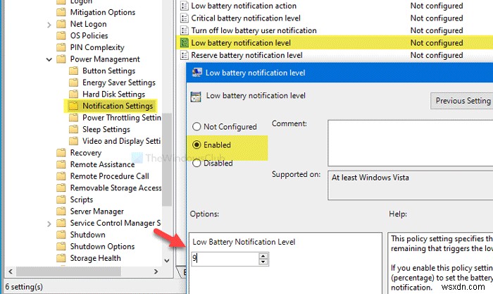Windows 11/10에서 레지스트리 또는 그룹 정책 편집기를 사용하여 배터리 알림 설정 관리 