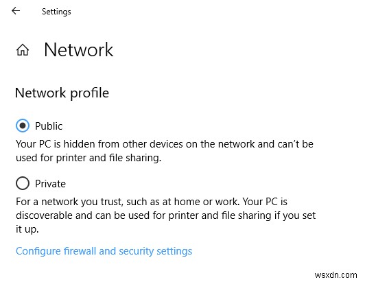 Windows 10에서 네트워크 프로필을 공개에서 비공개로 변경하는 옵션이 누락됨 