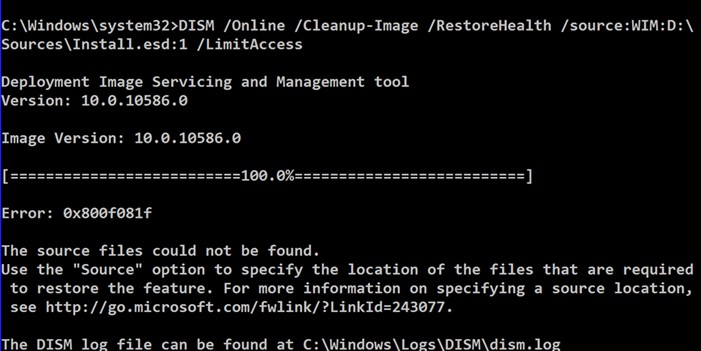 SFC가 복구하지 못하고 DISM이 Windows 10에서 오류 0x800f081f를 표시합니다. 