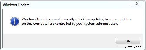 업데이트가 제어되기 때문에 Windows Update는 현재 업데이트를 확인할 수 없습니다. 