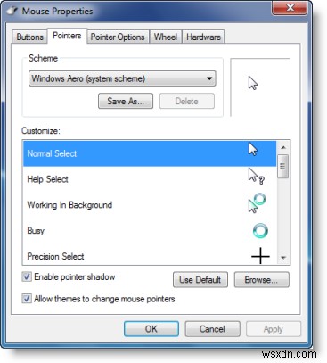 왼손잡이를 위한 Windows 포인터 및 마우스 설정 