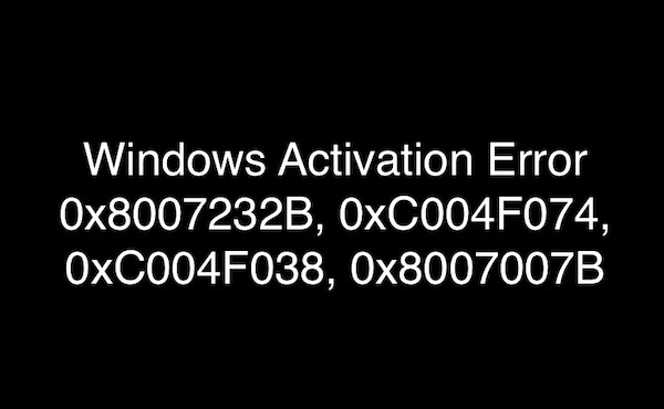 Windows 정품 인증 오류 0x8007232B, 0xC004F038, 0x8007007B, 0xC004F074 