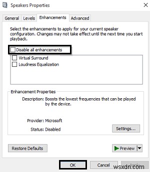 Windows 10에서 오디오 향상 끄기 또는 비활성화 