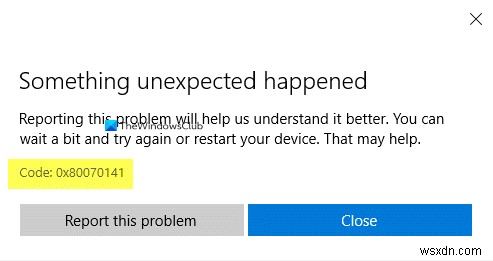 Microsoft Store 앱 업데이트 오류 수정 – 예기치 않은 발생 코드:0x80070141 