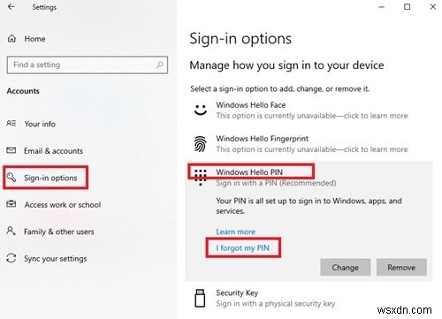 Windows 10 PIN을 재설정하거나 변경하는 방법 