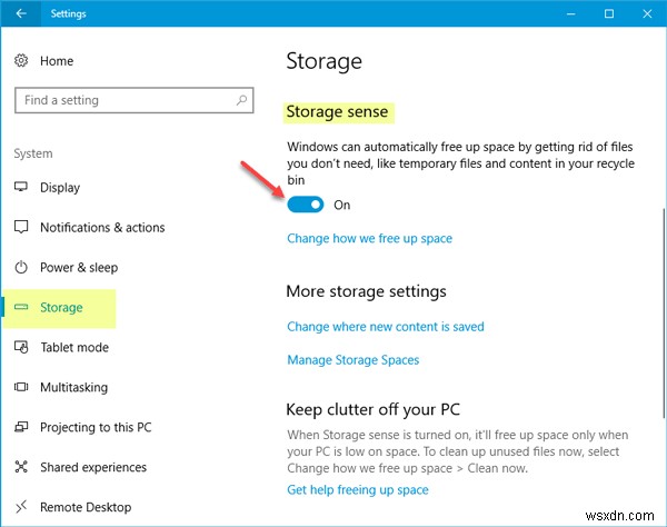 Windows 10에서 Storage Sense를 사용하여 다운로드 폴더 및 휴지통의 파일을 자동으로 삭제 