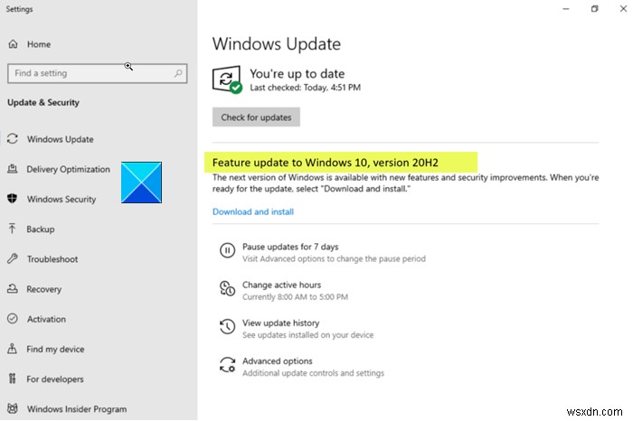 Windows 10 버전 20H2 기능 업데이트의 새로운 기능은 무엇입니까? 