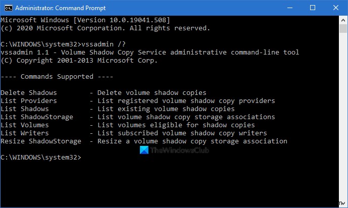 Vssadmin 명령줄을 사용하여 Windows 11/10에서 VSS를 관리하는 방법 