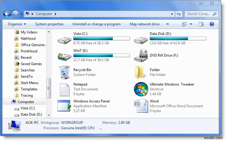 Windows 10의 이 PC 폴더에 있는 모든 파일, 폴더, 프로그램 표시 