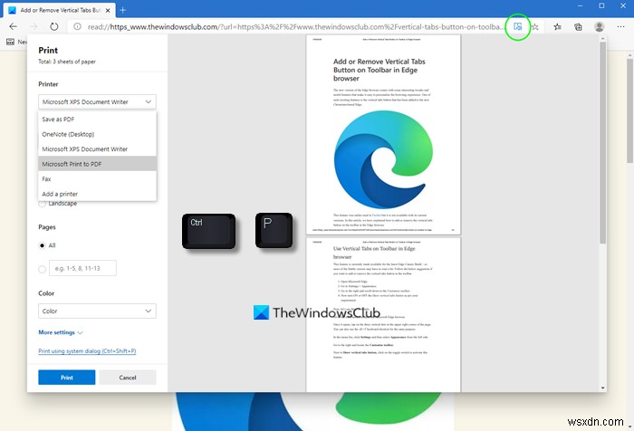 Windows 10의 Microsoft Edge 브라우저에서 인쇄하는 방법 
