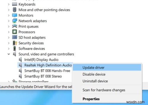 Windows 10에서 HD 오디오 장치에 드라이버 문제가 있습니다. 