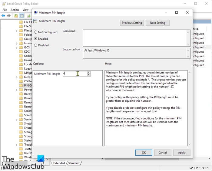 Windows 11/10에서 최소 및 최대 PIN 길이를 지정하는 방법 