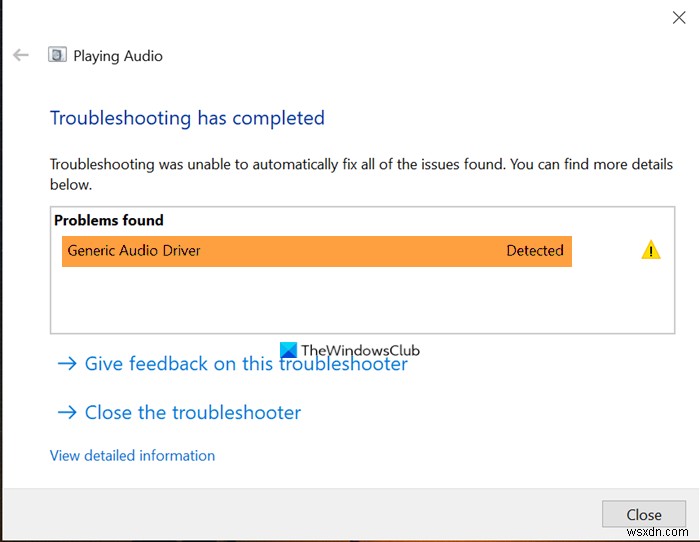 Windows 11/10에서 일반 오디오 드라이버가 감지되었습니다. 