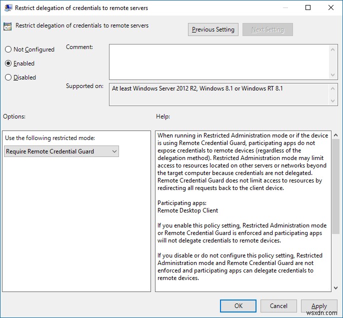 Remote Credential Guard는 Windows 10에서 원격 데스크톱 자격 증명을 보호합니다. 