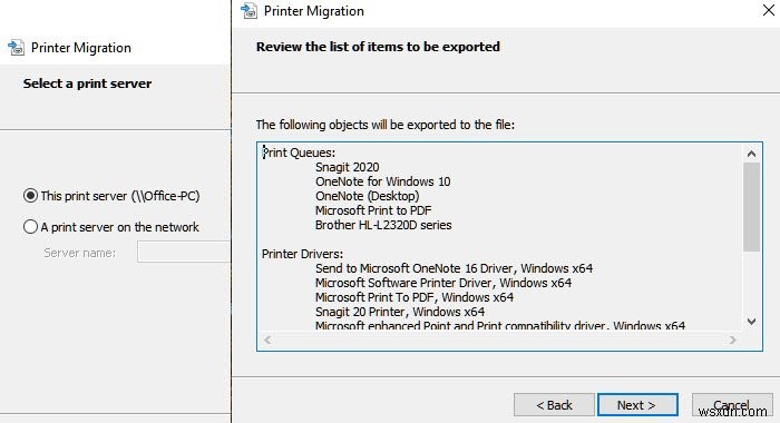 Windows 10에서 프린터 마이그레이션 도구를 사용하여 프린터 드라이버 및 대기열을 백업하는 방법 